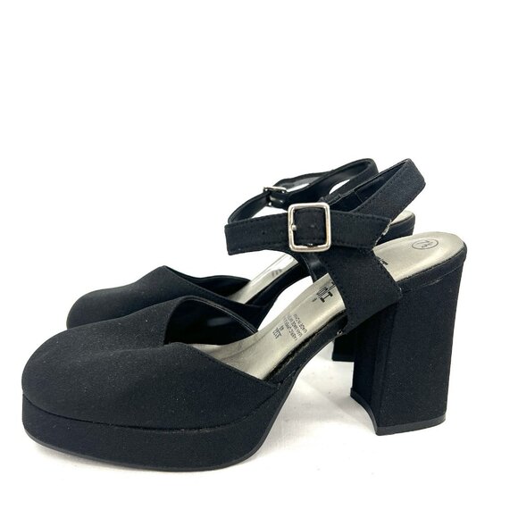 Vintage Y2K Highlights Black Closed Square Toe Block Heels Women’s 7.5 - Picture 1 of 9